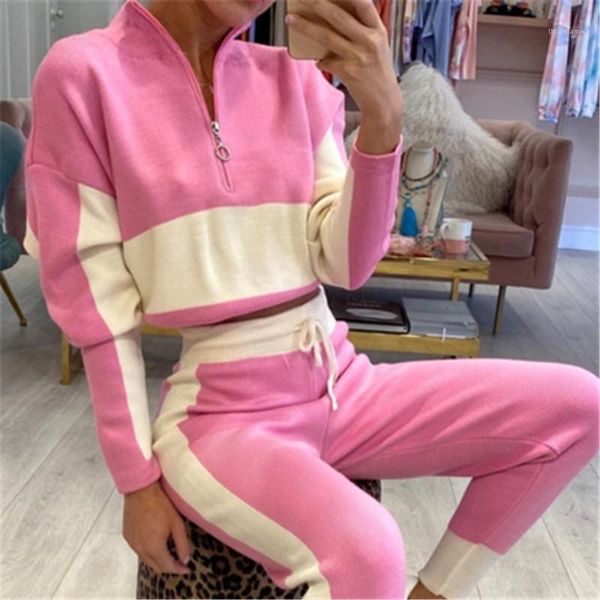 sweater tracksuits designer female long sleeve drawstring trousers sets two-color panelled women sports suits fashion zipper stand-up collar, Gray